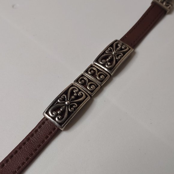 Decorative Brown Faux Leather And Silver Tone Metal Bracelet With Magnetic Clasp - Picture 1 of 9